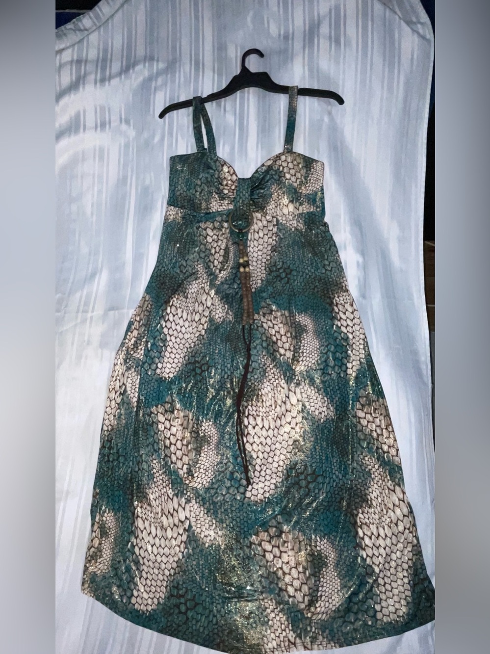 Green & Beige Snake-Print Sundress